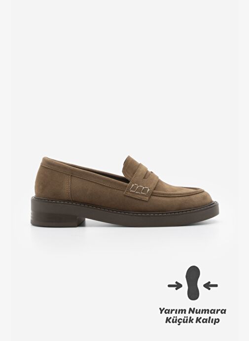 Kadın Loafer Günlük Klasik Ayakkabı Casual Makosen Fonle Taba Süet - Görsel 8