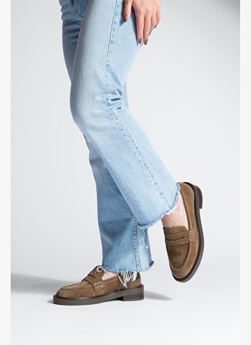 Kadın Loafer Günlük Klasik Ayakkabı Casual Makosen Fonle Taba Süet - Görsel 5