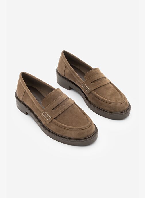 Kadın Loafer Günlük Klasik Ayakkabı Casual Makosen Fonle Taba Süet - Görsel 2