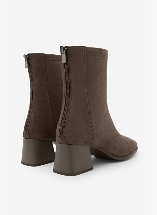 Kadın Topuklu Bot Küt Burun Arkadan Fermuarlı Nayis Kahve Süet - Görsel 7