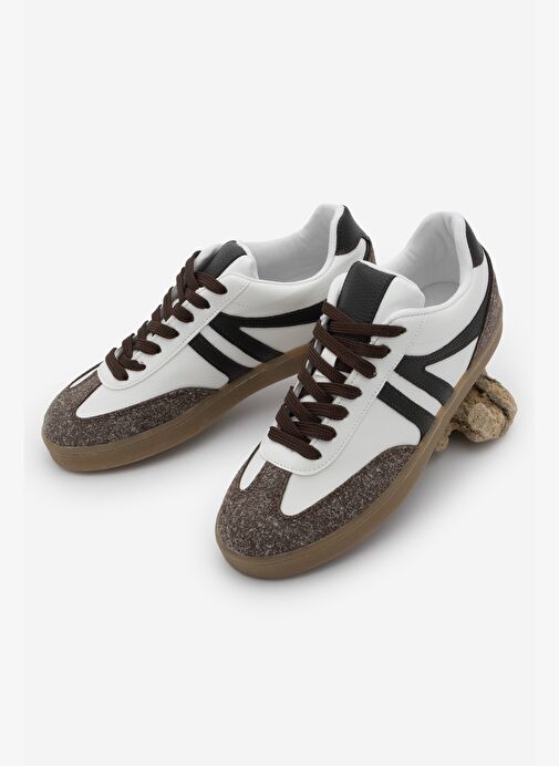 Kadın Sneaker Bağcıklı Düz Taban Retro Spor Ayakkabı Enoy Kahve - Görsel 2