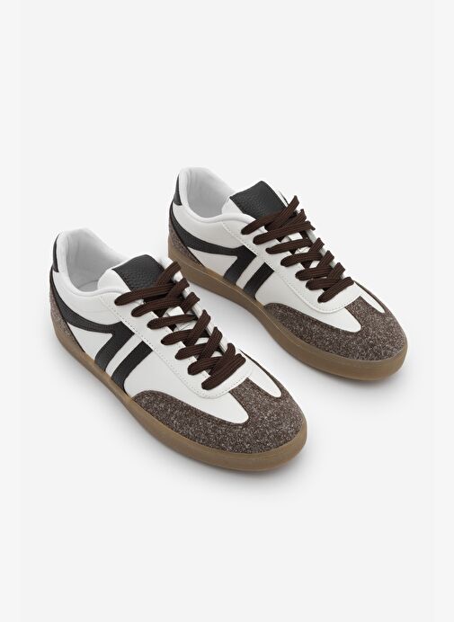 Kadın Sneaker Bağcıklı Düz Taban Retro Spor Ayakkabı Enoy Kahve - Görsel 6