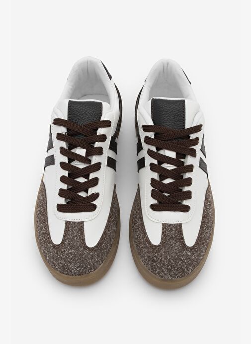 Kadın Sneaker Bağcıklı Düz Taban Retro Spor Ayakkabı Enoy Kahve - Görsel 7