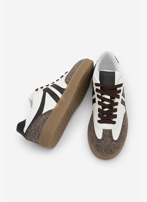 Kadın Sneaker Bağcıklı Düz Taban Retro Spor Ayakkabı Enoy Kahve - Görsel 8