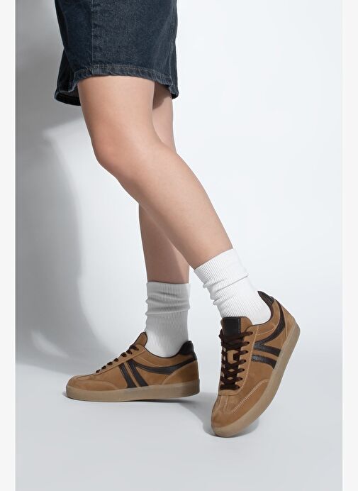 Kadın Sneaker Bağcıklı Düz Taban Spor Ayakkabı Tiyone Taba - Görsel 5