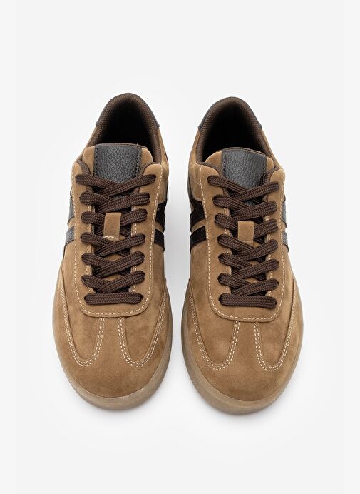 Kadın Sneaker Bağcıklı Düz Taban Spor Ayakkabı Tiyone Taba - Görsel 7