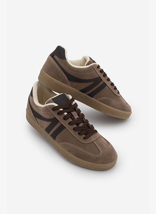 Kadın Sneaker Bağcıklı Düz Taban Spor Ayakkabı Tiyone Vizon - Görsel 2