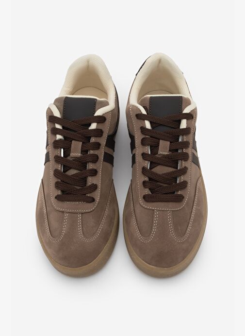 Kadın Sneaker Bağcıklı Düz Taban Spor Ayakkabı Tiyone Vizon - Görsel 6