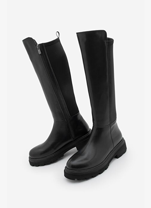 Kadın Streç Kalın Taban Günlük Çizme Zineva Siyah - Görsel 2