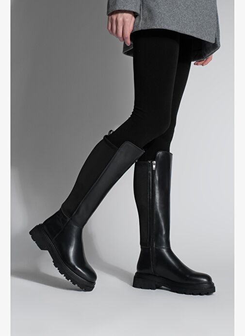 Kadın Streç Kalın Taban Günlük Çizme Zineva Siyah - Görsel 3