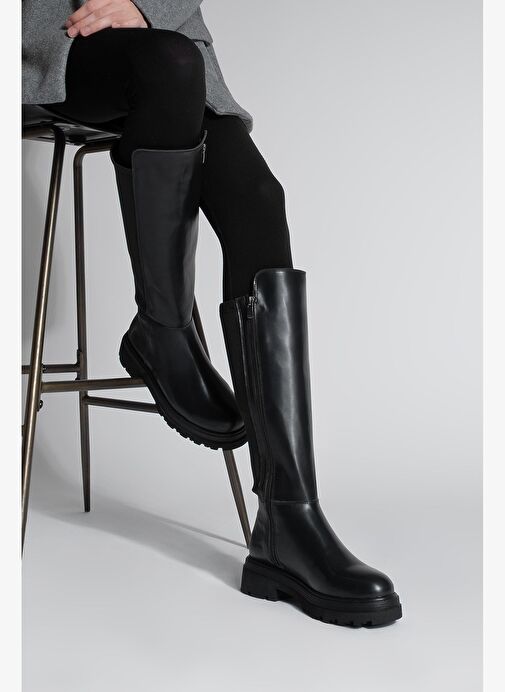 Kadın Streç Kalın Taban Günlük Çizme Zineva Siyah - Görsel 5