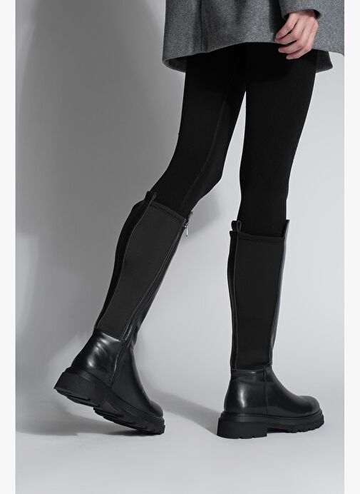 Kadın Streç Kalın Taban Günlük Çizme Zineva Siyah - Görsel 7