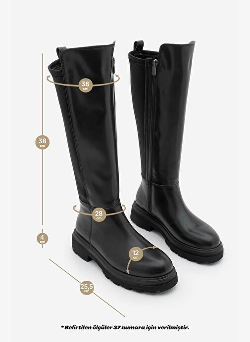 Kadın Streç Kalın Taban Günlük Çizme Zineva Siyah - Görsel 9