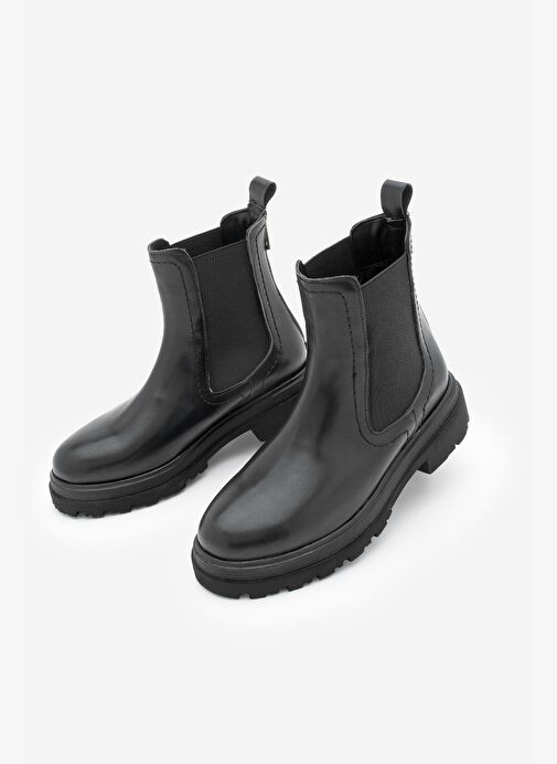 Kadın Lastikli Fermuar Aksesuarlı Tırtıklı Kalın Taban Günlük Bot Rupit Siyah - Görsel 2