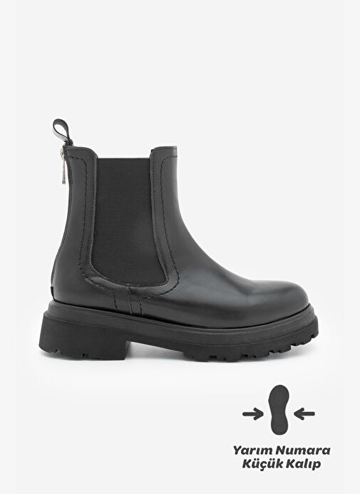 Kadın Lastikli Fermuar Aksesuarlı Tırtıklı Kalın Taban Günlük Bot Rupit Siyah - Görsel 4