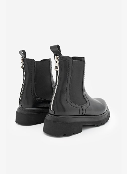 Kadın Lastikli Fermuar Aksesuarlı Tırtıklı Kalın Taban Günlük Bot Rupit Siyah - Görsel 7