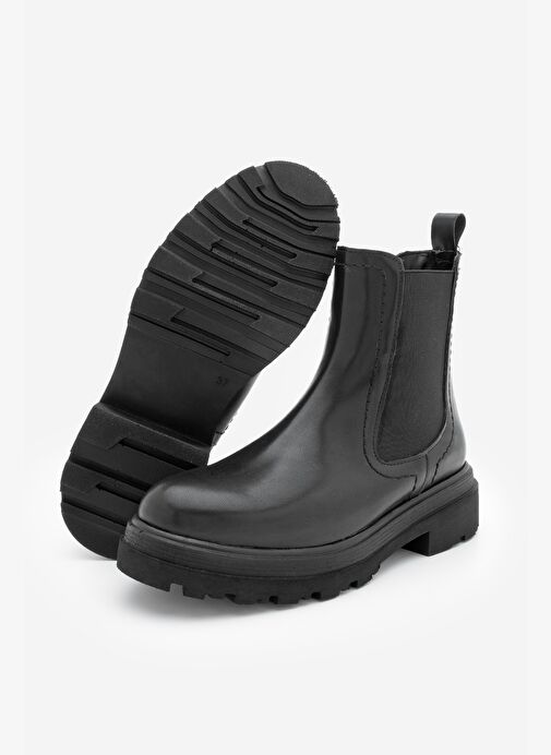 Kadın Lastikli Fermuar Aksesuarlı Tırtıklı Kalın Taban Günlük Bot Rupit Siyah - Görsel 8