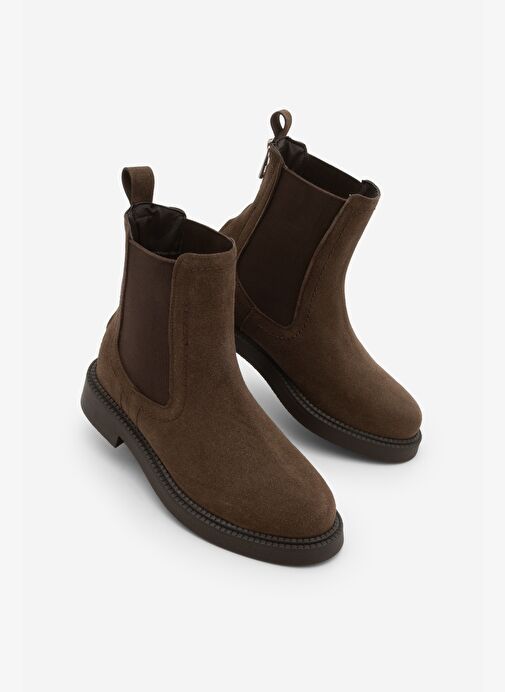 Kadın Lastikli Fermuar Aksesuarlı Günlük Bot Pinge Kahve Süet - Görsel 2