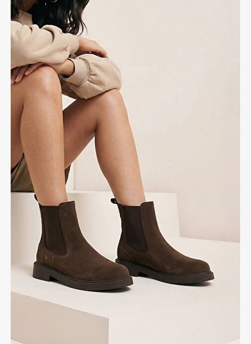 Kadın Lastikli Fermuar Aksesuarlı Günlük Bot Pinge Kahve Süet - Görsel 3