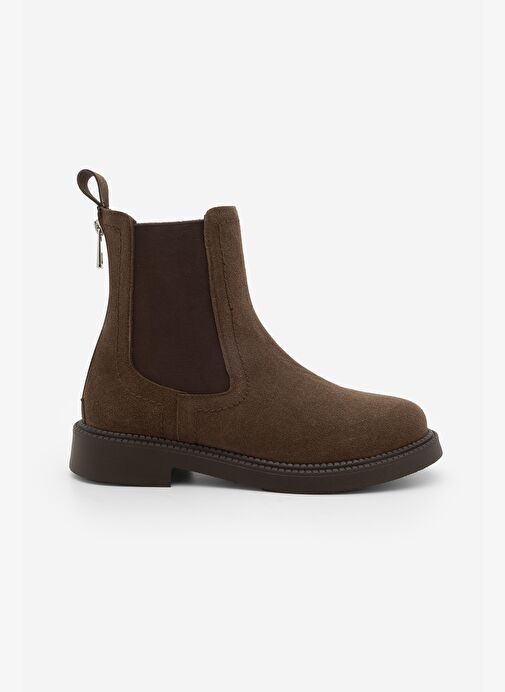 Kadın Lastikli Fermuar Aksesuarlı Günlük Bot Pinge Kahve Süet - Görsel 4