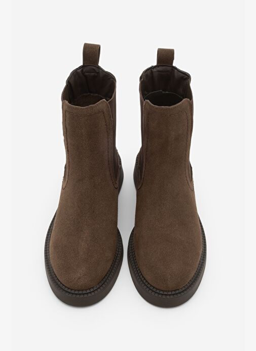 Kadın Lastikli Fermuar Aksesuarlı Günlük Bot Pinge Kahve Süet - Görsel 5
