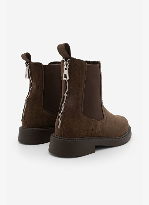 Kadın Lastikli Fermuar Aksesuarlı Günlük Bot Pinge Kahve Süet - Görsel 6