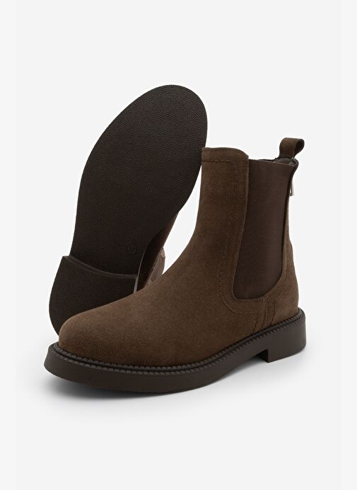 Kadın Lastikli Fermuar Aksesuarlı Günlük Bot Pinge Kahve Süet - Görsel 8