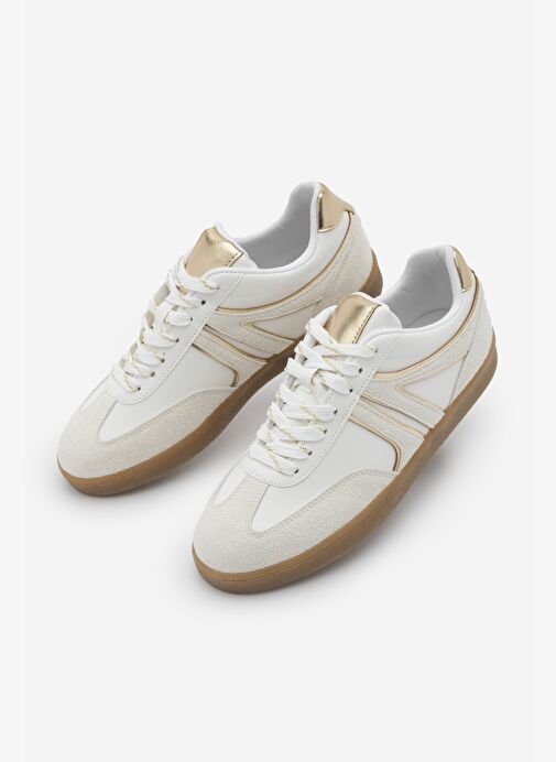 Kadın Sneaker Bağcıklı Retro Spor Ayakkabı Denor Altın - Görsel 2