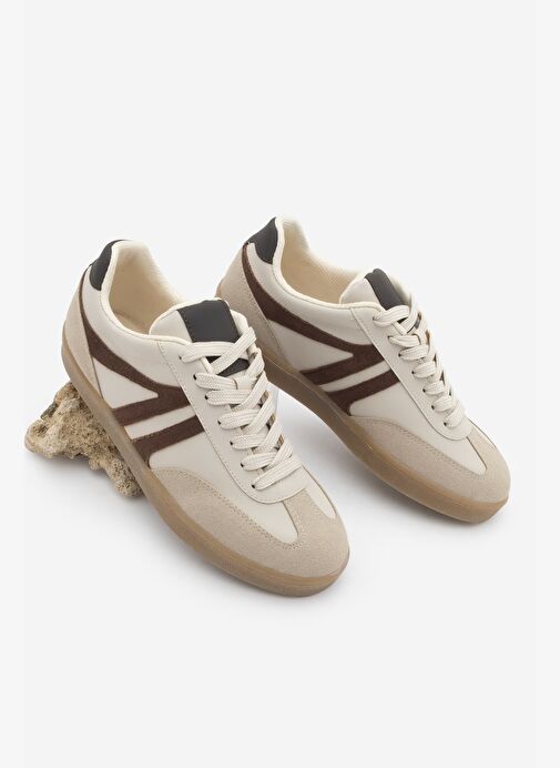 Kadın Sneaker Bağcıklı Düz Taban Retro Spor Ayakkabı Norde Bej - Görsel 2