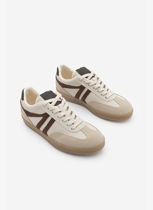 Kadın Sneaker Bağcıklı Düz Taban Retro Spor Ayakkabı Norde Bej - Görsel 6