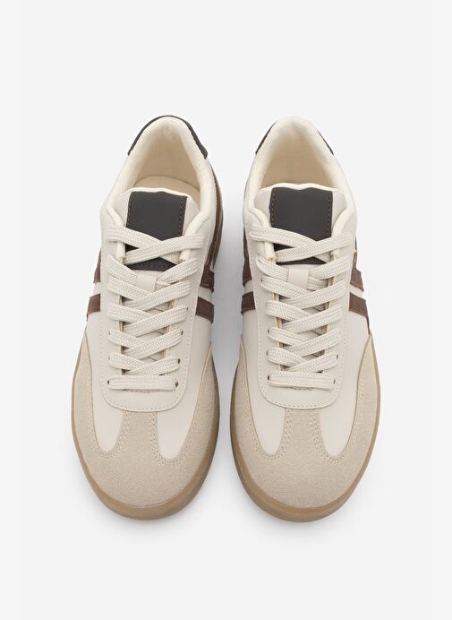 Kadın Sneaker Bağcıklı Düz Taban Retro Spor Ayakkabı Norde Bej - Görsel 8