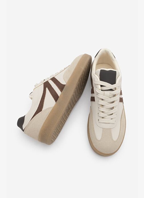 Kadın Sneaker Bağcıklı Düz Taban Retro Spor Ayakkabı Norde Bej - Görsel 9