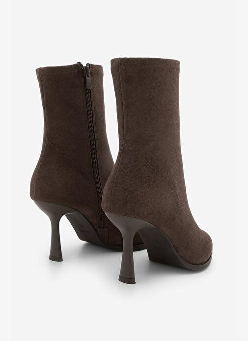 Kadın Topuklu Bot Sivri Burun Kadeh Ökçe Günlük Klasik Bot Holes Kahve Süet - Görsel 7