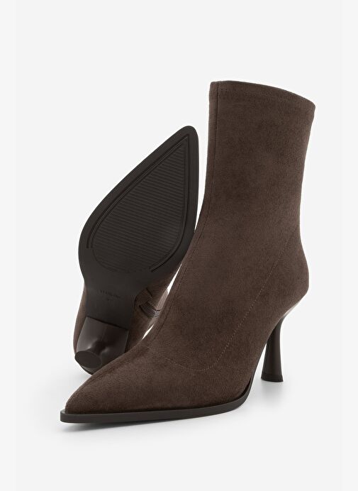 Kadın Topuklu Bot Sivri Burun Kadeh Ökçe Günlük Klasik Bot Holes Kahve Süet - Görsel 8