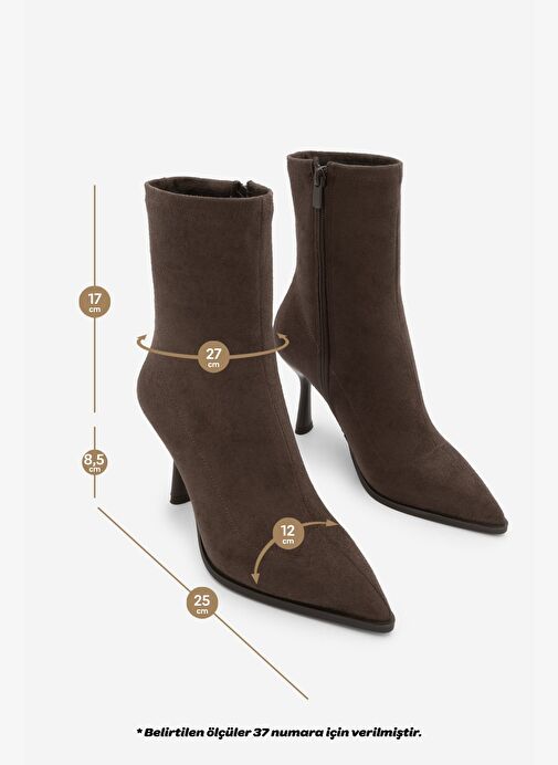 Kadın Topuklu Bot Sivri Burun Kadeh Ökçe Günlük Klasik Bot Holes Kahve Süet - Görsel 9