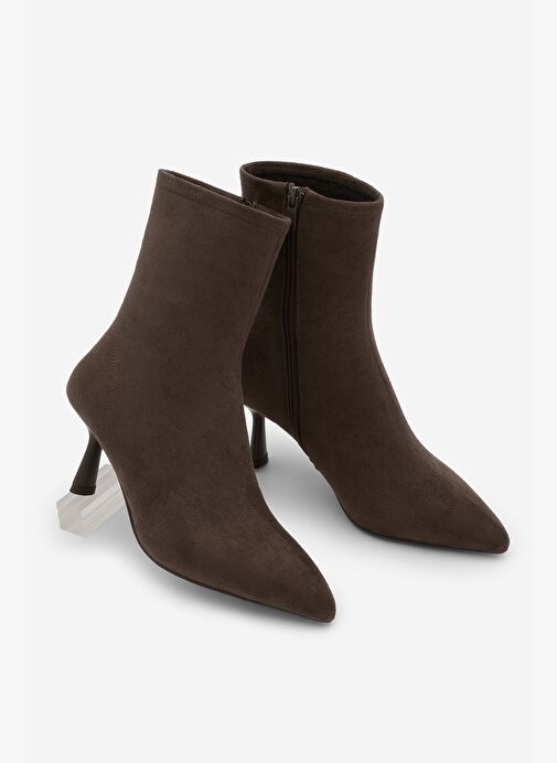 Kadın Topuklu Bot Sivri Burun Kadeh Ökçe Günlük Klasik Bot Tepon Kahve Süet - Görsel 2