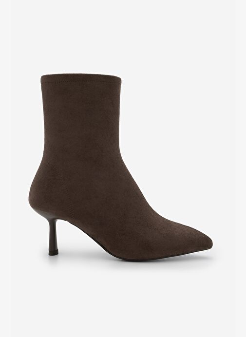 Kadın Topuklu Bot Sivri Burun Kadeh Ökçe Günlük Klasik Bot Tepon Kahve Süet - Görsel 4