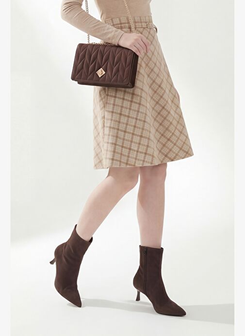 Kadın Topuklu Bot Sivri Burun Kadeh Ökçe Günlük Klasik Bot Tepon Kahve Süet - Görsel 5