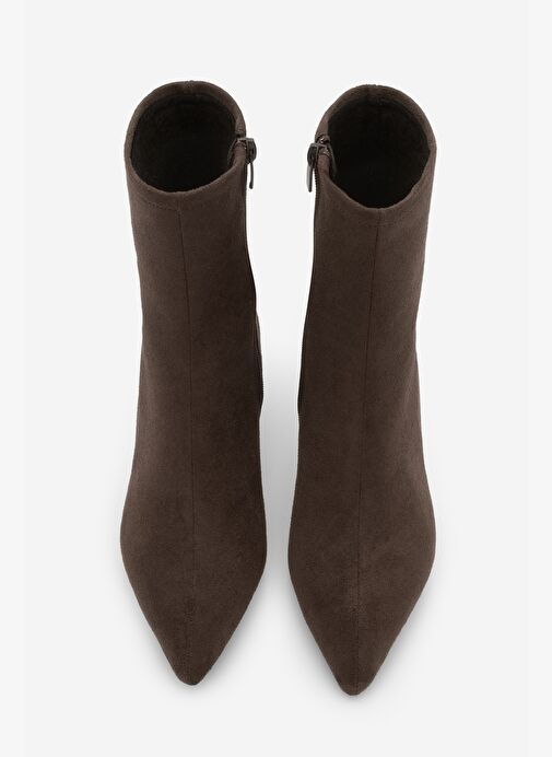 Kadın Topuklu Bot Sivri Burun Kadeh Ökçe Günlük Klasik Bot Tepon Kahve Süet - Görsel 6