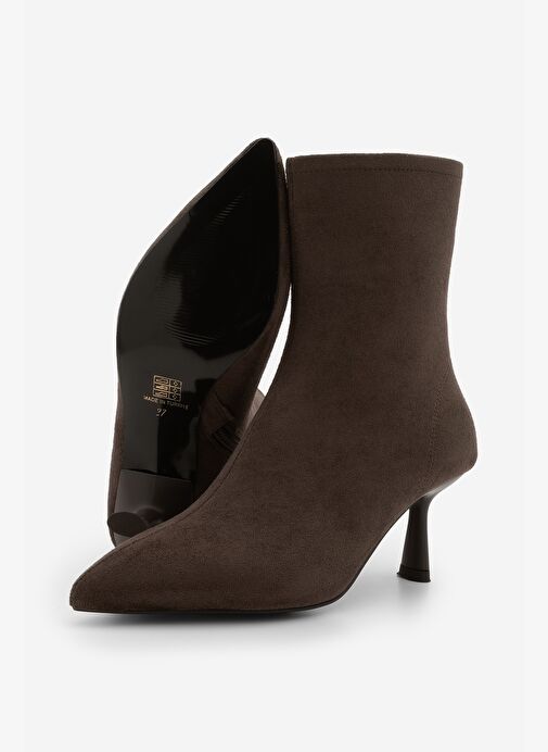 Kadın Topuklu Bot Sivri Burun Kadeh Ökçe Günlük Klasik Bot Tepon Kahve Süet - Görsel 8