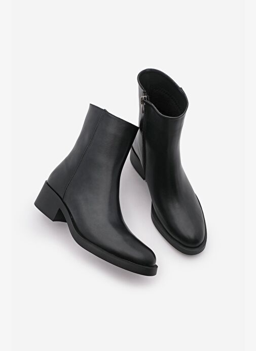 Kadın Fermuarlı Topuklu Günlük Bot Huna Siyah - Görsel 2