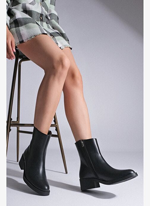 Kadın Fermuarlı Topuklu Günlük Bot Huna Siyah - Görsel 3