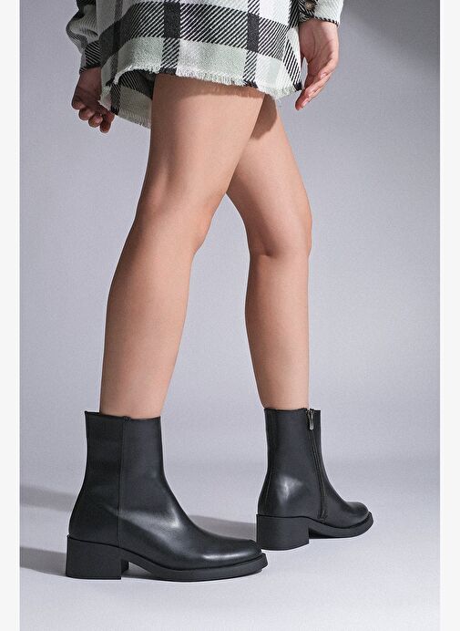 Kadın Fermuarlı Topuklu Günlük Bot Huna Siyah - Görsel 5