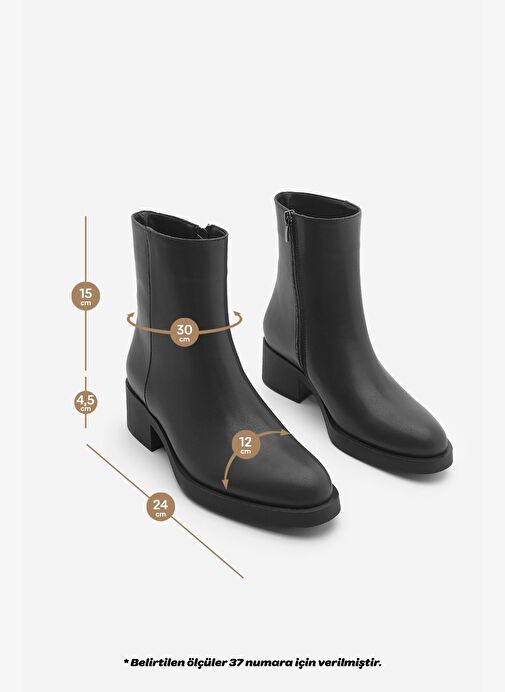 Kadın Fermuarlı Topuklu Günlük Bot Huna Siyah - Görsel 9