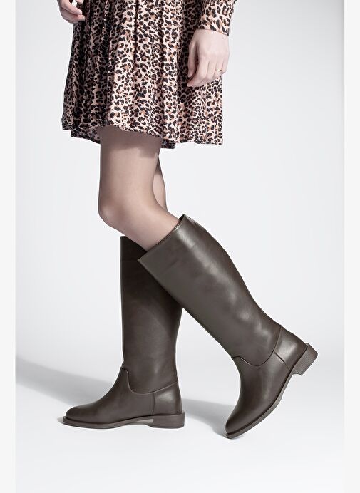 Kadın Fermuarsız Günlük Çizme Meloya Kahve - Görsel 5