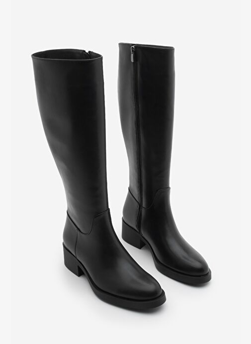 Kadın Dizaltı Fermuarlı Klasik Topuklu Çizme Lunces Siyah - Görsel 6