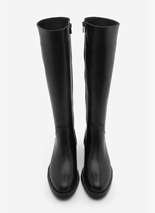 Kadın Dizaltı Fermuarlı Klasik Topuklu Çizme Lunces Siyah - Görsel 7