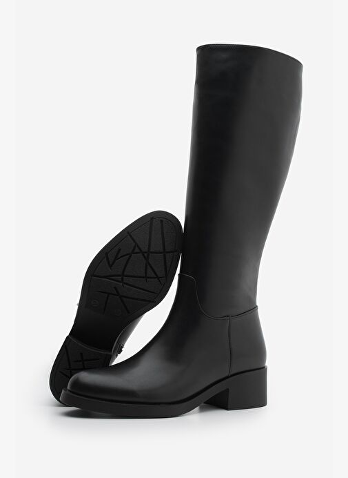 Kadın Dizaltı Fermuarlı Klasik Topuklu Çizme Lunces Siyah - Görsel 8