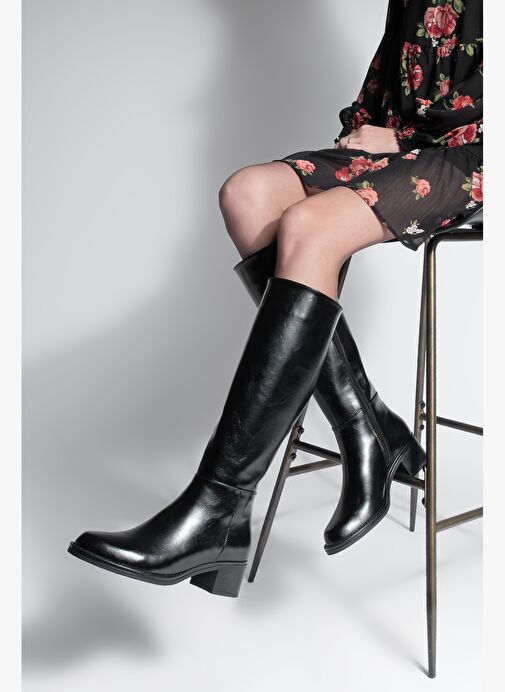 Kadın Fermuarlı Günlük Topuklu Çizme Fabes Siyah - Görsel 3