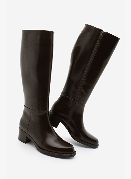 Kadın Fermuarlı Günlük Topuklu Çizme Fabes Kahve - Görsel 2